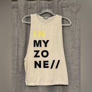 Gym White Tank Top with Black and Yellow Print